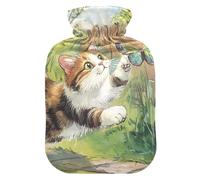 Cat Chasing Butterfly in The Yard hot Water Bottles with Soft Cover, 1L Water Bags for Tummy Warmer, Neck Shoulder Warmer, Bolsa Caliente para Dolores musculares