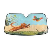 Cat Chasing Butterfly in The Yard Shield for car Windshield Folding Sun Protector Shield Parasol para Autos