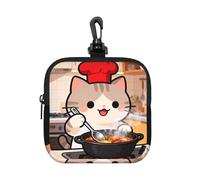 Cat Chef Cooking Small Waterproof Zipper Pouch-Neoprene Storage Bag for Earbuds, Keychain Clip Case