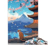 Cat Cherry Blossoms Jigsaw Puzzles for Adults Kids. 1000 Pieces Great Challenge Toy Educational Games Home Decoration for Educational Games 1000pcs (75x50cm)