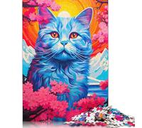Cat Cherry Blossoms Puzzle for Adults And Teenagers 500 Pieces Wooden Puzzles for Teenagers Gifts Brain Teaser Game 500pcs (52x38cm)