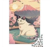 Cat Cherry Blossoms Wooden Jigsaw Puzzles for Adults 1000 Piece Puzzles Rectangular Puzzle And Home Decor And Family Game 1000pcs (75x50cm)