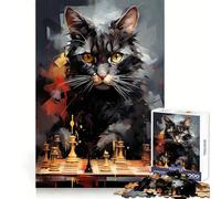 Cat Chess Master Painting Puzzles for Teenagers 1000 Pieces Strategic Think Gentle Engagement Precise Fit Best Gift (38x52cm)