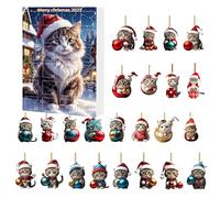 Cat Christmas Advent - s Acrylic Cute Cats 2D - Countdown Calendar 24 Days, Pendant For Rearview Mirror Decoration Doors Wall Tree