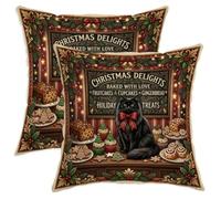 Cat Christmas Bakery Quote Throw Pillow Covers 14x14 Set of 2