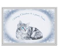 Cat Christmas Cards - Cute Tabby Unusual - Family Friends - Luxury Quality (Sister Xmas Card)