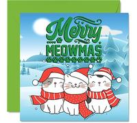 Cat Christmas Cards for Women Men - Festive Feline Christmas - Happy Xmas Card To All The Family Sister Brother Cousin Uncle Auntie, 145mm Single Pet Greeting Cards Gift