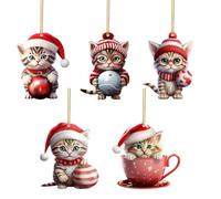Cat Christmas Decoration - 2D Acrylic Animal Pendant, Festive Holiday Cat Ornament, Christmas Tree Hanging Decoration, Cute Animal Crafts for Entrance, Door Handle, Window, Rear View Mirror of the Car