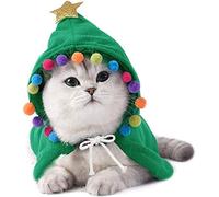 Cat Christmas Elf Costume - Xmas Cloak Santa Cape with Hat for Cats and Small to Medium Sized Dogs - Party Cosplay Outfit