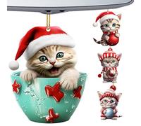Cat Christmas Interest Rates - 2D Flat Acrylic Pendants, 4 Pieces Animal Magic, Festive Decoration | For Christmas Tree, Windows and House Walls, Family Atmosphere Festive