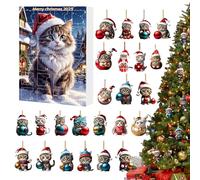Cat Christmas Jewelry - 2D Acrylic Cute Catdeco | 24 Door Christmas Calendar with Kitten Followers for Rear Mirrors Window Door Wall and Tree