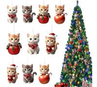 Cat Christmas Ornament 10 PCS SET | 5 DESIGNS x 2 PCS Christmas Cat Decorations | 3.14" 2D Acrylic Pendant with Lanyard for Hanging on Christmas Tree, Door, Walls, Car