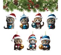 Cat Christmas Ornament - Kitty Hanging Ornaments for Christmas Tree | Cute 2D Animal Ornaments for Christmas Tree Backpack | Car Rear View Mirror Window Decoration | Ado