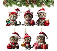 Cat Christmas Ornament - Kitty Hanging Ornaments for Christmas Tree | Cute 2D Animal Ornaments for Christmas Tree Backpack | Car Rear View Mirror Window Decoration | Ado