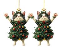 Cat Christmas Ornaments, 2 Pack Funny Cat Christmas Ornaments, 2D Acrylic Kitten Decoration On C-Hristmas Tree, Car Rearview Mirror Backpack Pendant For Doors Cars Bags