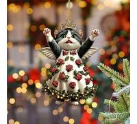 Cat Christmas Ornaments, 2D Funny Christmas Cats Decorations, Small Christmas Kitten Charm For Bag, Adorable Cats Dressed As Xmas Tree For Mantel,Cat Lover Gifts (A)