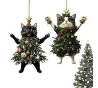 Cat Christmas Ornaments, 2pieces Cat Christmas Tree Decorations, Cute Christma Tree Kitten Acrylic Pendant, Adorable Cats Dressed As A Christma Trees Decorations, For Mantel, Window, Bag
