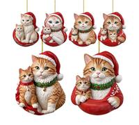 Cat Christmas Ornaments - 6 Pieces Cat Ornament, Christmas Cat Ornament Set | 2D Acrylic Christmas Hat Kitten Cat Pendant | Cute Christmas Pendant, Christmas Tree Decorations for the