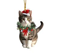 Cat Christmas Ornaments - Acrylic 2D Cats Christmas Charm - Adorable Hanging Decorations for Party, Car Rearview, Bag, Mantel and Cat Lover