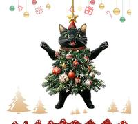 Cat Christmas Ornaments, Funny Cat Christmas Ornaments, 2D Acrylic Kitten Decoration On C-Hristmas Tree, Car Rearview Mirror Backpack Pendant For Doors Cars Bags