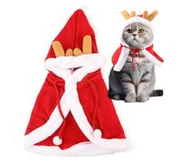 Cat Christmas Outfit, Christmas Cat Dog Costume, Cute Santa Cape with Antlers - Puppy Cape in Various Sizes, Soft, Comfortable Dog Costume for Pets