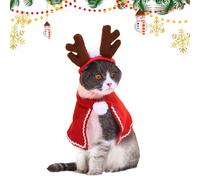 Cat Christmas Outfit, Dog Christmas Outfit, Christmas Pet Costumes with Scarf Antlers Hat Cloak for Dog Cat Party Cosplay Supplies, Xmas Clothing Accessories for Large Dogs Jumpers