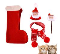 Cat Christmas Outfit - wool Christmas Cat Santa Hat and Scarf | Pet Costumes Set | Christmass Costume Decoration for Indoor Cats Holiday