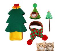 Cat Christmas Outfit - wool Christmas Cat Santa Hat and Scarf | Pet Costumes Set | Christmass Costume Decoration for Indoor Cats Holiday