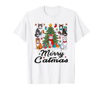 Cat Christmas Santa Hat Funny Merry Catmas Meowy Men Women. T-Shirt