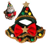 Cat Christmas Scarf - Festive Pets Winter Accessory, Cute Dog Bib, Bow Collar with Hat, Balls Stars Design | Pet Apparel, for Cats Puppy Holiday Photoshoot Home Outfit Holidays Pet Neck Warmer