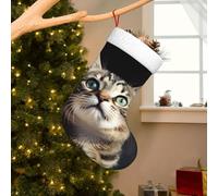Cat Christmas Stockings 17.7 Inch Large Soft Plush Cuff Xmas Stockings Classic Personalized Hanging Ornaments Candy Gift Bags for Christmas Tree Fireplace Family Holiday Party Decor