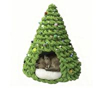 Cat Christmas Tree Cave Bed, Pre-Assembled Felt Cat Cave House Material Kit, Soft Kitten Hideaway With Plush Cushion, Winter Christmas Cats Tent Decoration For Puppy, Small Cats(without Star)