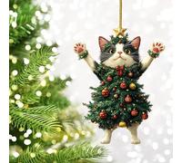 Cat Christmas Tree Decoration, 2D Acrylic Cute Kitten Christmas Tree Ornaments, Funny Cat Christ-mas Baubles Hanging Decoration, Novelty Kitten Christ-mas Trees Pendant, for Cats Lover Gift