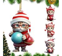 Cat Christmas Tree Decorations - Cat 2D Acrylic Ornaments - Cute Holiday Animal Charm for Family Christmas Tradition Window Door Wall Tree Home Car Decor Kitten Lovers