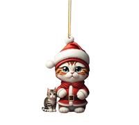 Cat Christmas Tree Decorations, Xmas Hat Cute Cat Pendant Christmas Tree Hanging Ornaments 2D Fun Acrylic Decorations for Xmas Accessories Party Decor Party Home