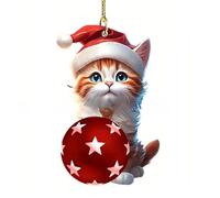 Cat Christmas Tree Decorations, Xmas Hat Cute Cat Pendant Christmas Tree Hanging Ornaments 2D Fun Acrylic Decorations for Xmas Accessories Party Decor Party Home