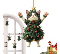 Cat Christmas Tree Hanging Ornament, Cute Cat Wearing Tree Skirt Pendant Decoration, Christmas Decoration Accessories For Home Cars Window Outdoor