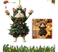 Cat Christmas Tree Ornament, Funny Acrylic Black White Cat Bag Charm, Unique Christmas Animal Decor, Gifts for Cats Lovers for Backpack, Home, Party, Car Rearview, 1/2/4PCS (B)