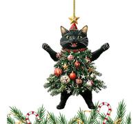 Cat Christmas Tree Ornaments, Acrylic Material, Flat Acrylic 2D Holiday Costume Kitten Pendant, Adorable Cat Dressed As A Christmas Tree, For Cars, Bags, Cats Lovers