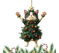 Cat Christmas Tree Ornaments, Acrylic Material, Flat Acrylic 2D Holiday Costume Kitten Pendant, Adorable Cat Dressed As A Christmas Tree, For Cars, Bags, Cats Lovers