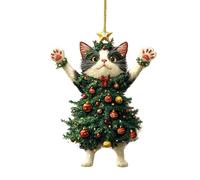 Cat Christmas Tree Ornaments, Adorable Cat Dressed as a Christmas Tree, Kittens Wearing Trees, White And Black Decor, Holiday Decoration, Small 2d Acrylic Kitten Charm