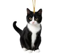 Cat Christmas Tree Ornaments, Cute 2D Black & White Kittens Dressed as Christmas Trees, Adorable Hanging Decorations for Xmas Tree, Car Rearview, Bag Charm, Mantel (D)