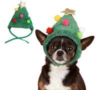 Cat Christmas Tree Pom-Pom Hat, Dog Christmas Hat, Funny Soft Pet Hat, Santa Hat for Dogs Cats Pet Santa Gifts (Small)