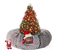 Cat Christmas Tree Skirt Tunnel, Christmas Cat Tunnel, Christmas Tree Cat Tunnel, Cat Tunnel Bed Under Christmas Tree, Christmas Cat Bed, Warm Fluffy Plush Cat Dog Tunnel Bed with Toy Ball (Coffee)