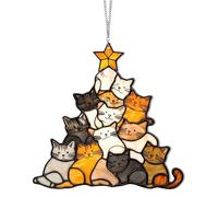 Cat Christmas Tree Suncatcher Ornament, Cats Stacked Decoration suncatcher Hanging Ornament for Chandeliers, Garden, Christmas Tree Winter Holiday Xmas Gift for Cat Lovers (A)