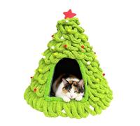 Cat Christmas Tree Tent - Insulated Fleece Knit Warm Nest for Cats Kittens | Fireplace-Ready Winter Bed with Soft Felt (C)