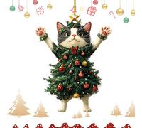 Cat Christmas Tree Topper - Christmas Cat Decor | Cat Tree Topper | Cute White Angel Cat Tree Topper With Star Ribbons Red Berries, Exquisite Cat Christmas Ornaments For Tree