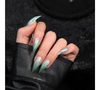 Cat Claw Press on Nails - Aurora Green Colors Short Curved Stiletto Handmade Animals Style Unique Reusable Fake Nails Thick Acrylic False Nail Cat Claw Glossy Glue on Nail (L)