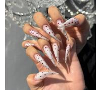 Cat Claw Press on Nails - Halloween Vampire Witch Stiletto Curve False Nail Gothic Cute Thick Acrylic Dragon Press on Nails Cat Eagle Claw Glossy Glue on Nail (White Red Polka Dot,XS)