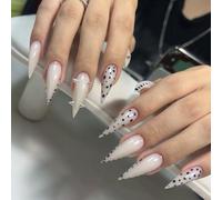 Cat Claw Press on Nails - Halloween Vampire Witch Stiletto Curve False Nail Gothic Cute Thick Acrylic Dragon Press on Nails Cat Eagle Claw Glossy Glue on Nail (White French Polka Dot,S)